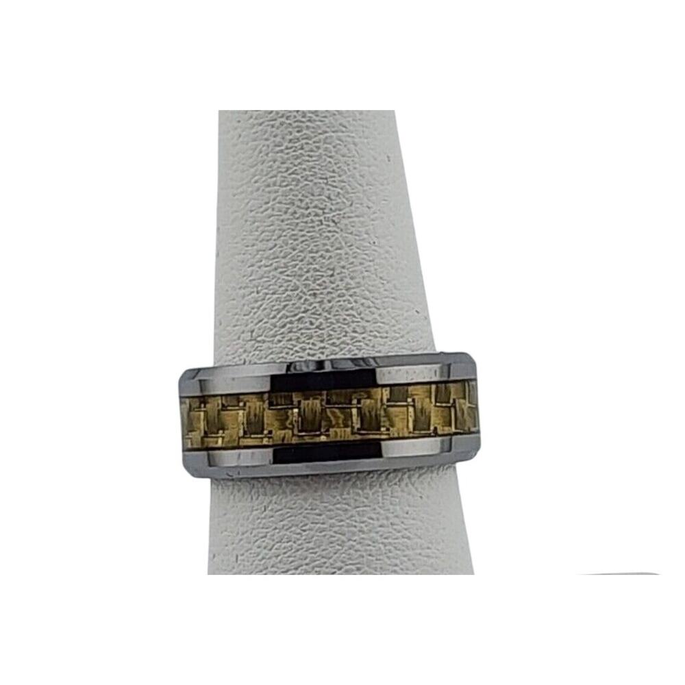 Bling Jewelry Gold-Tone Carbon Fiber Woven Inlay Titanium Band sz 7